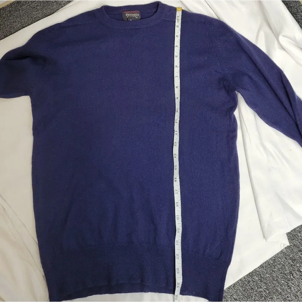 VINTAGE 80s sweater navy blue cashmere‎ crew neck fitted S